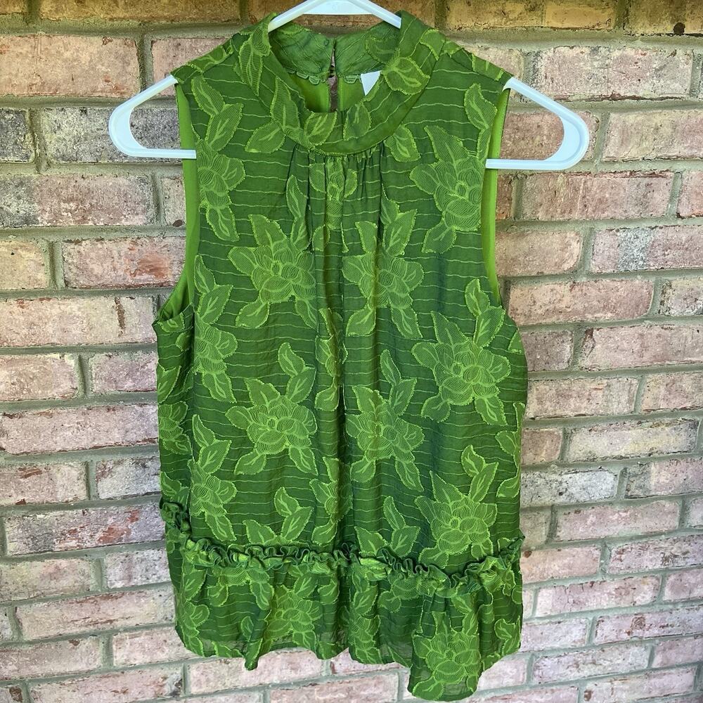 Anthropologie Maeve Savannah Swing Floral Lime Green Blouse Size 6 - Picture 2 of 11